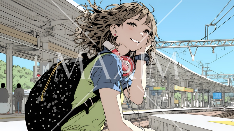 ホームで電車待ちをしている若い女性