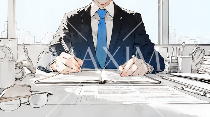 契約書にサインをしているビジネスパーソン（シンプルな色使い）