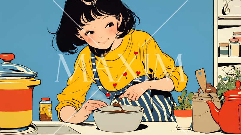 バレンタインプレゼント用のチョコレートを一生懸命作っている若い女性