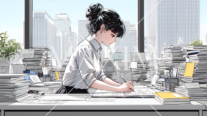 オフィスのデスクで、入念に書類をチェックする女性