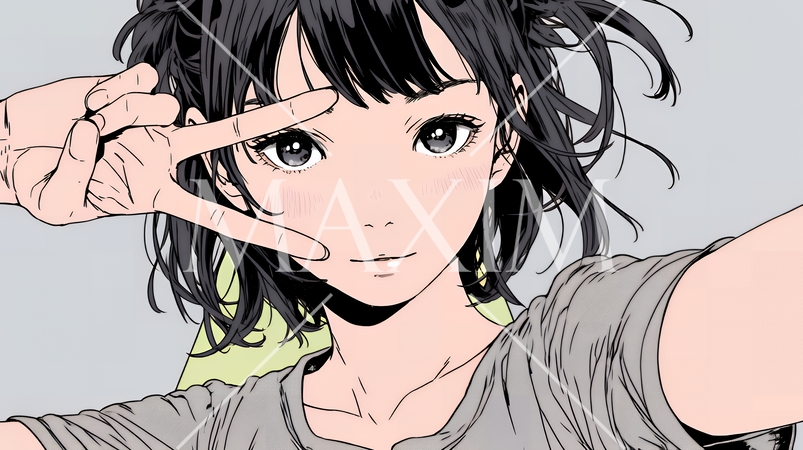 お茶目な（生意気な表情をした遊び心のある）若い女性