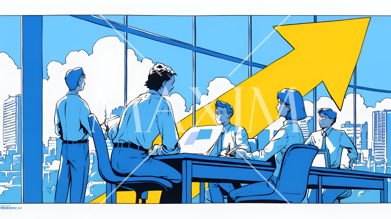 上昇グラフで会社の成長を表すビジネスチーム｜企業発展と成功のビジネスコンセプト