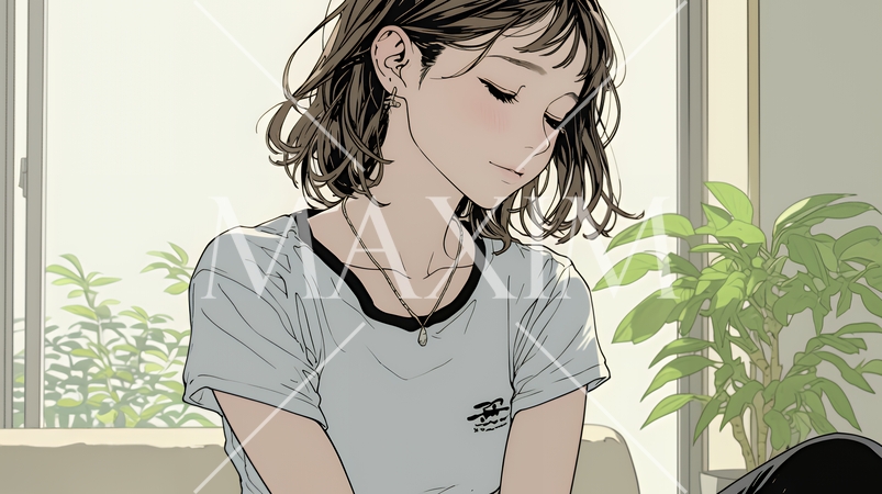 ため息をついている若い女性