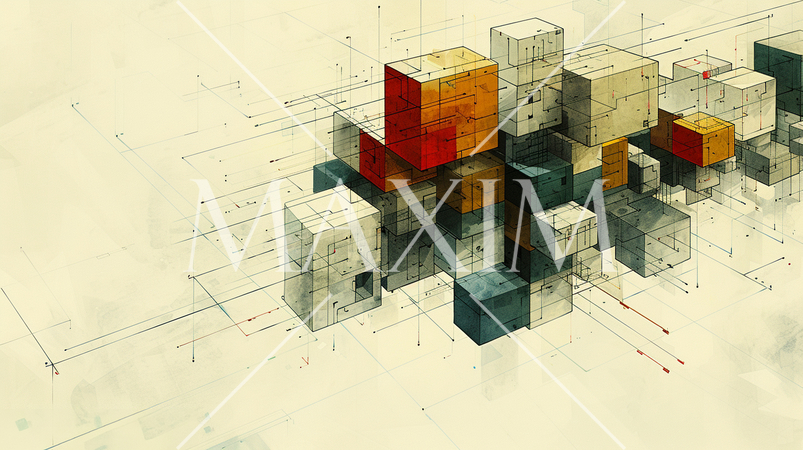 積み上げられた計画のイメージ：数多くの箱が緻密な計算で積み上げられているよう