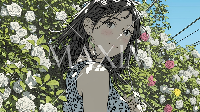 バラ園を散策している若い女性