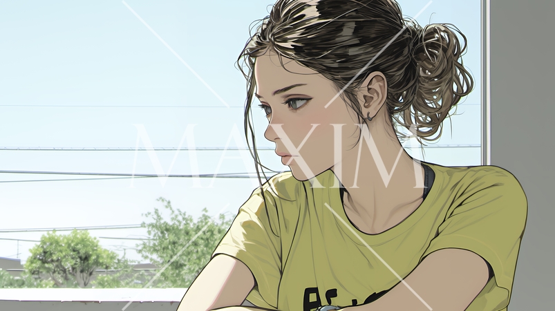 考え事をしている若い女性