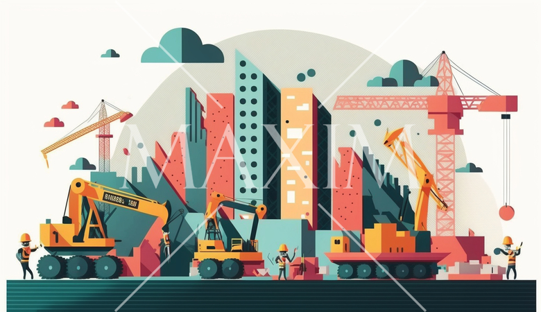 都心のビル建設現場、プロジェクト管理。