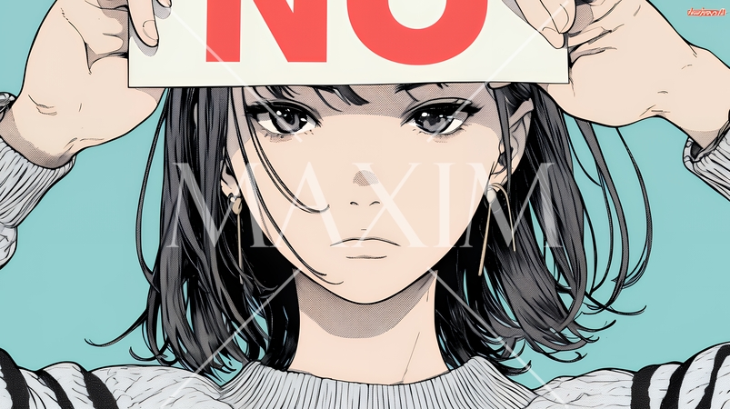 Noのレッドカードサインを出している女性