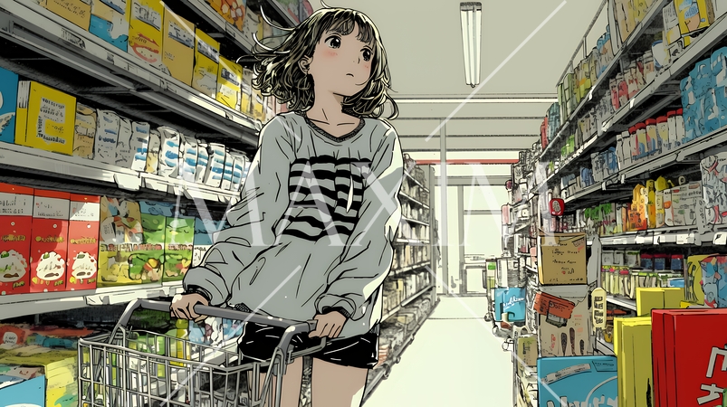 スーパーマーケットで買い物をしている女性