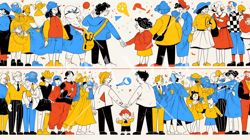 ダイバーシティ＆インクルージョンのビジネスコンセプト｜多様性と平等を表す企業PRイラスト