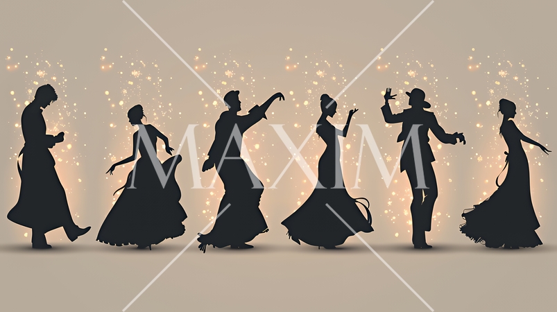 社交ダンスを楽しむ人たちのシルエット｜優雅でエレガントなボールルームダンスイメージ