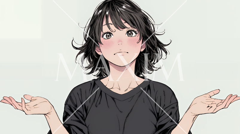 肩をすくめて困惑・諦めの仕草をしている若い女性