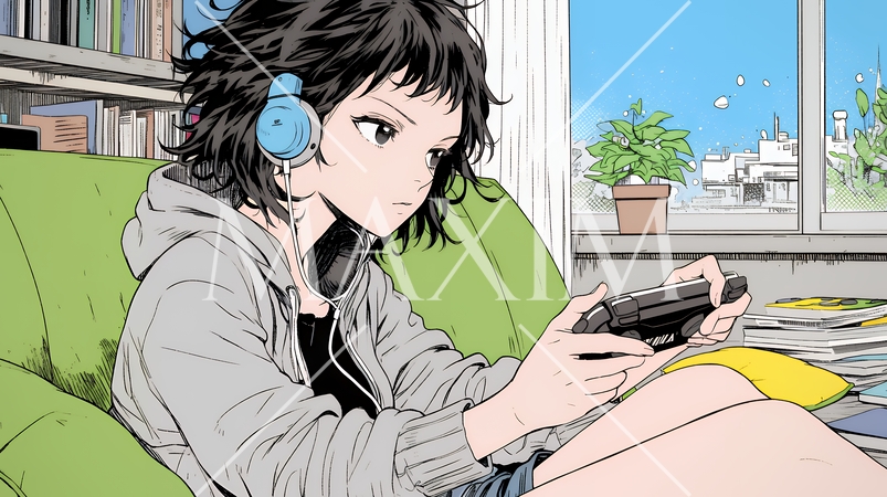 ビデオゲームで遊んでいる若い女性