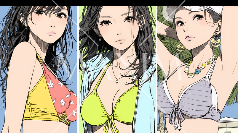 ビーチリゾートを満喫する若い女友達たち