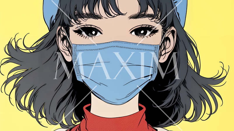 使い捨て不織布マスクをつけた若い女性