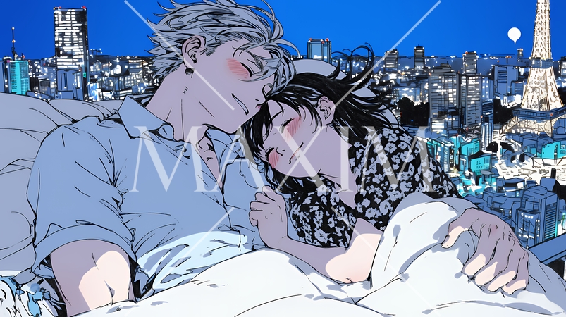 寄り添いながら穏やかに眠る若いカップル