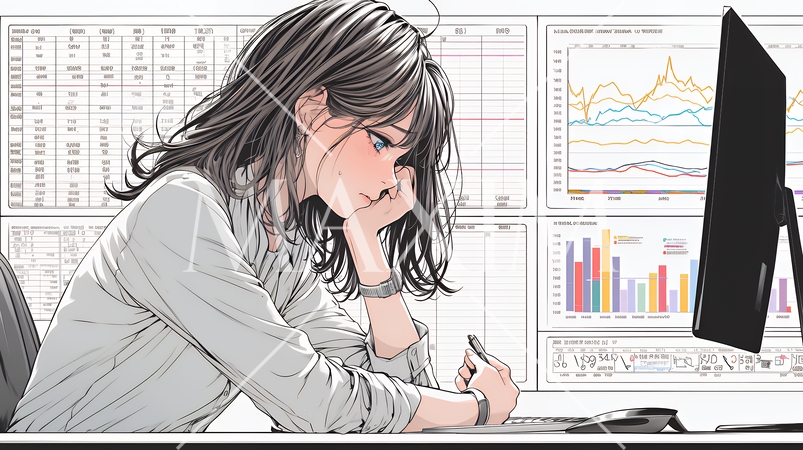 金融市場の急激な変動で頭を抱えている女性