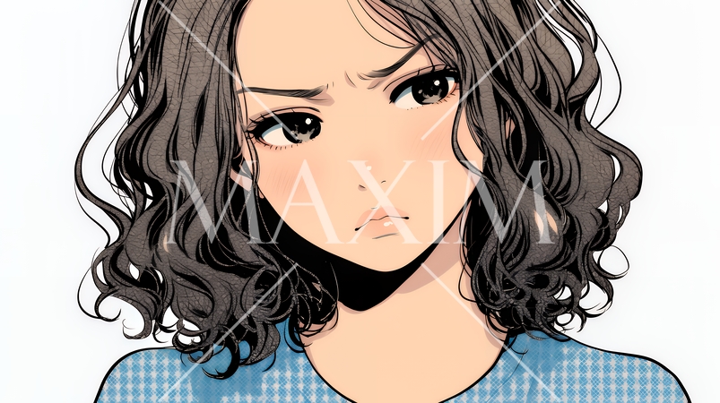 疑問や心配事、不快感、不満などを感じを感じて眉を潜めている若い女性