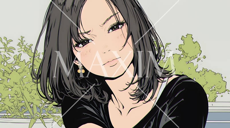 悲しげな目で微笑む（Smiling with sad eyes）若い女性