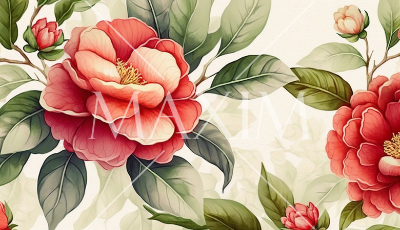 ツバキの花の水彩画