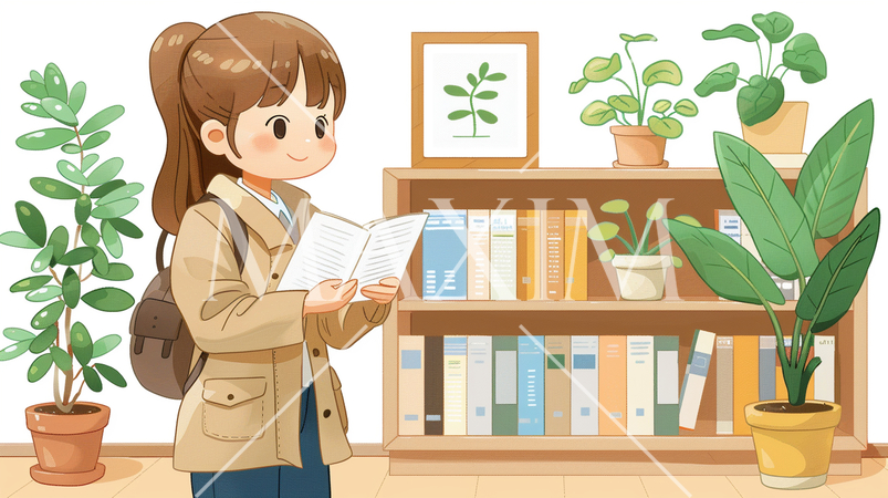 図書館を利用している若い女性