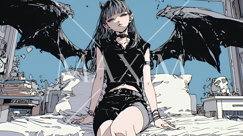 ベッドに横になり男を誘っているサキュバス