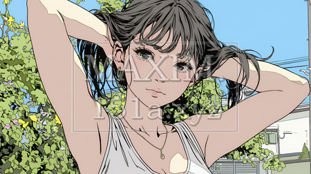 髪をいじる若い女性｜髪型や身だしなみを気にする女性のイラスト素材（イラストID:7171909-20591）
