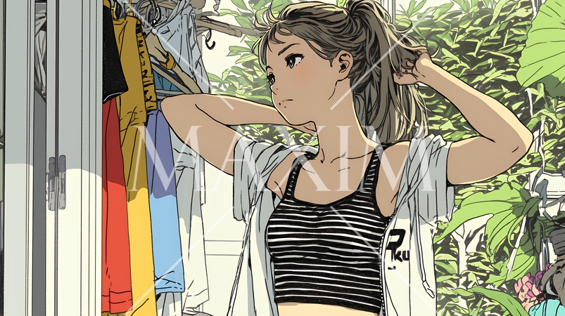 着ていく服をクローゼットから選ぶ若い女性