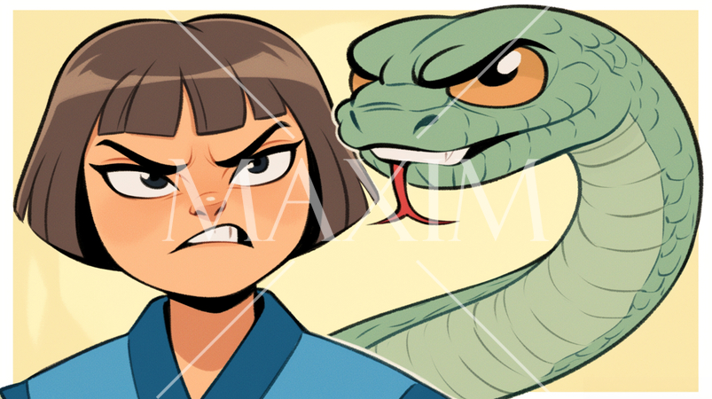 蛇と戯れる若い男性