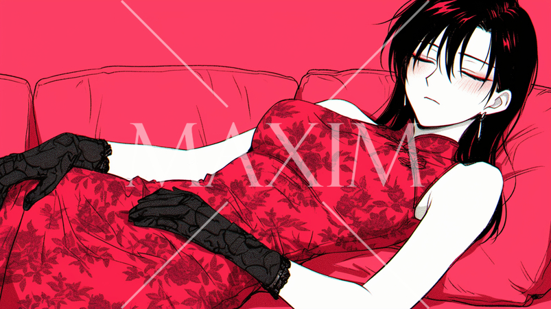 パーティで飲み過ぎてソファーで寝てしまった若い女性