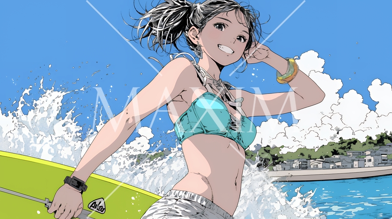 ビーチリゾートを旅行中のビキニ姿の若い女性