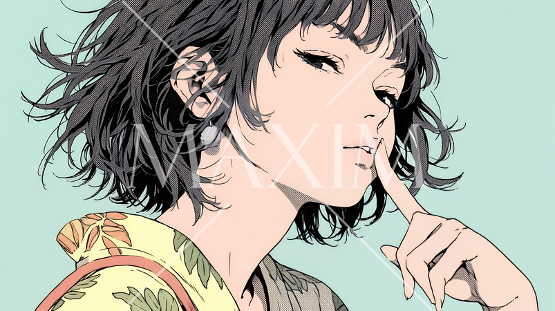 指を唇に当てて「シーShh」というジェスチャーをしている女性