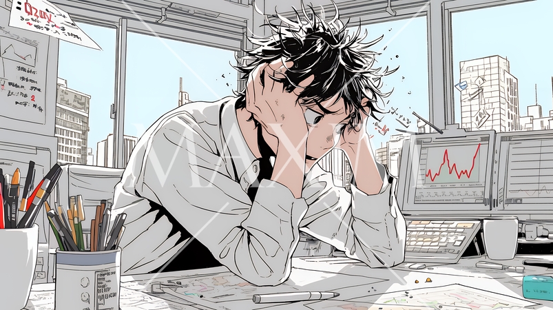 金融市場の急激な変動で頭を抱えている男性
