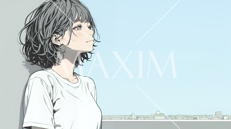 白い壁に向かって考え事をする若い女性