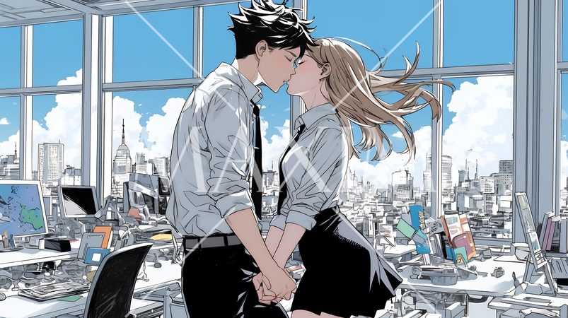 オフィスラブ（社内恋愛）をしている若いカップル