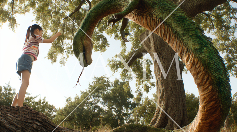 蛇足（足のある蛇）と仲良くしている少女