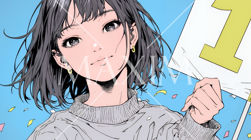 数字の「1」を掲げている若い女性