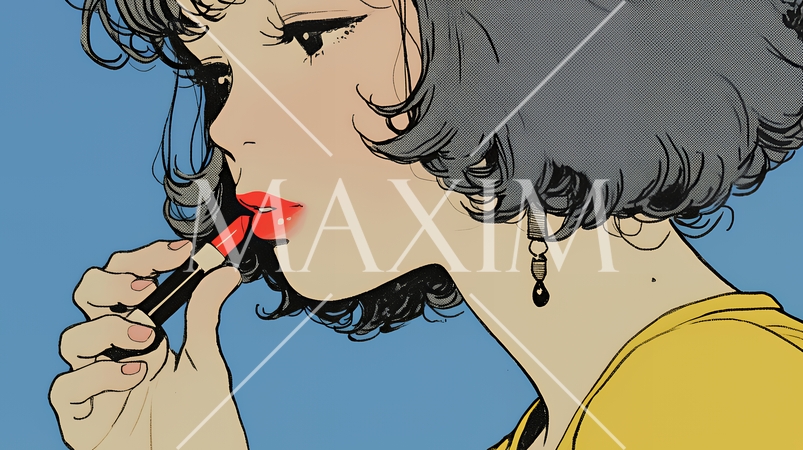 化粧をしている（口紅をつけている）若い女性