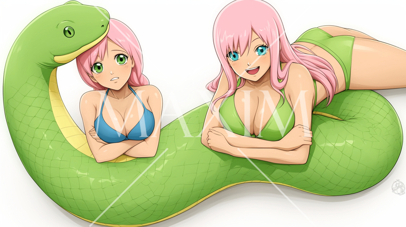 蛇と戯れる若い女性