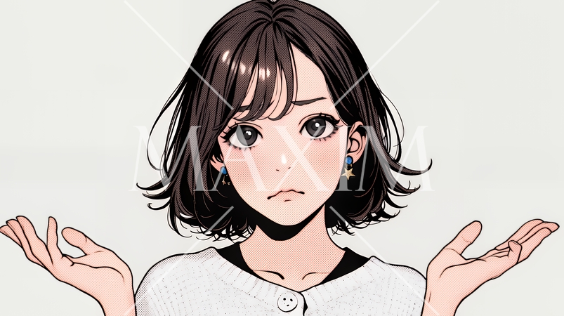 肩をすくめて困惑・諦めの仕草をしている若い女性