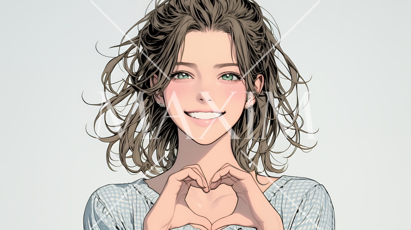 手指でハートサインを作っている若い女性