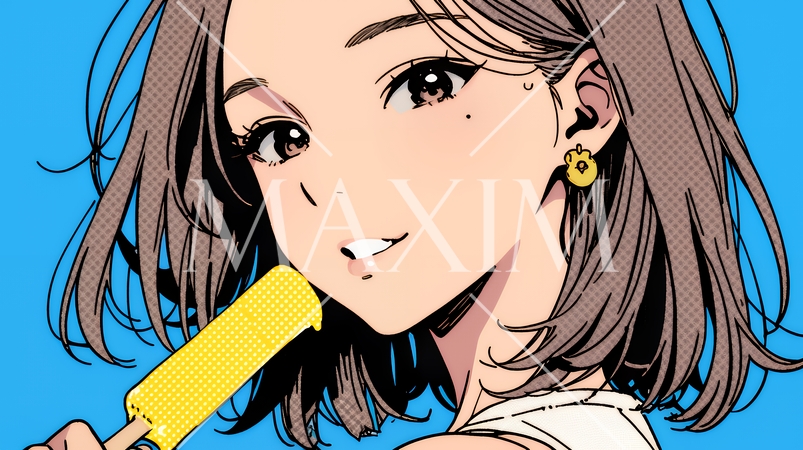 アイスキャンティを食べている若い女性