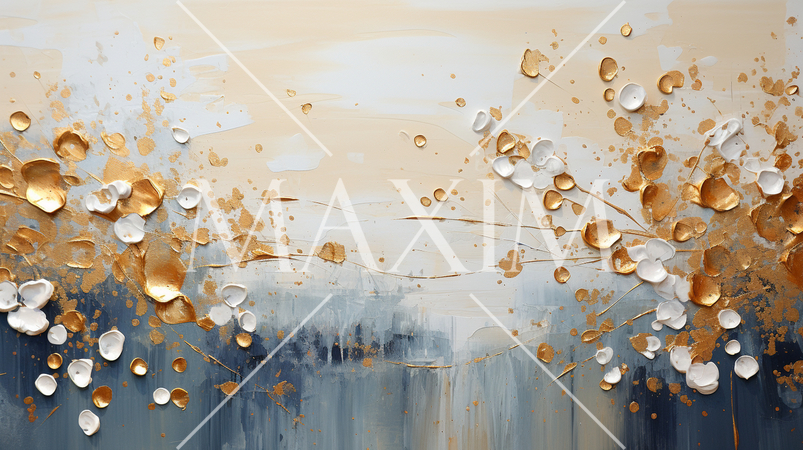 黄金色に輝く秋の雑木林の抽象画：琳派のような表現の背景画