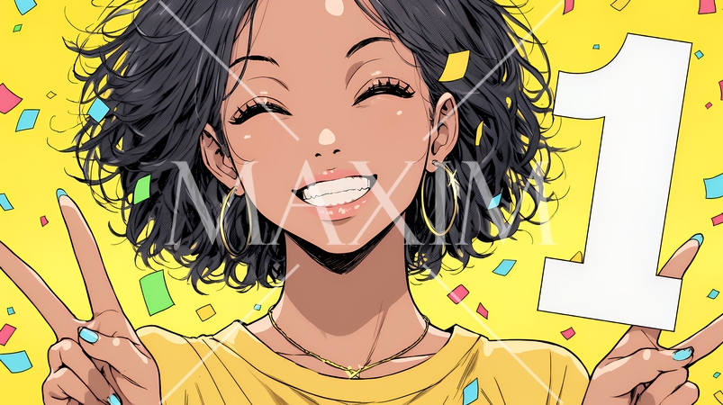 数字の「1」を掲げている若い女性