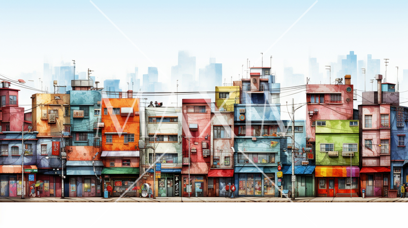 カラフルなビルが建ち並ぶオフィス街