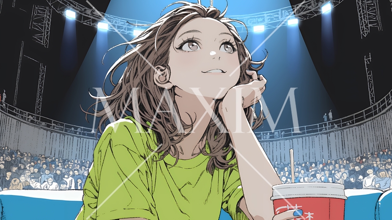 映画や演劇を鑑賞している若い女性