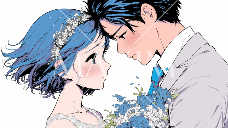 結婚式で見つめ合う新郎新婦：キス