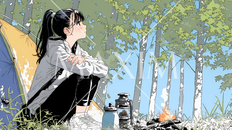 ソロキャンプを楽しんでいる若い女性