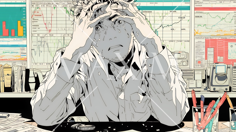 金融市場の急激な変動で頭を抱えている男性