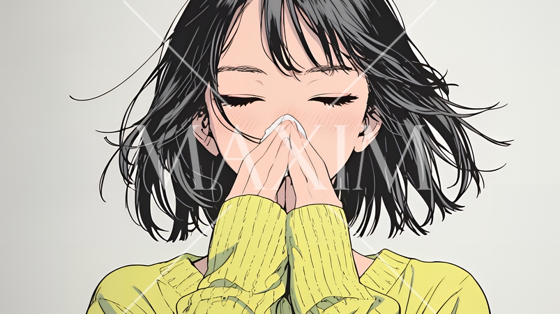 くしゃみをした若い女性